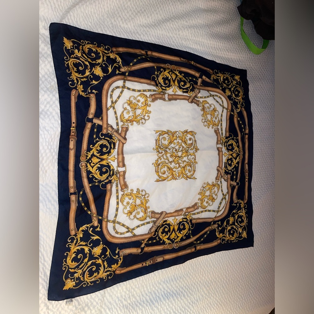 Elegant Gold and Navy Decorative Scarf by Totes 30”x30”